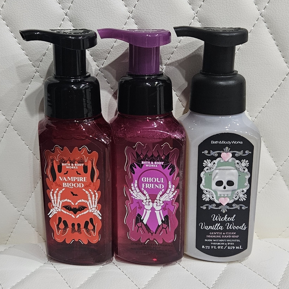 Set (3) NEW Halloween Hand Soap: Vampire Blood Ghoul Friend Wicked Vanilla Woods